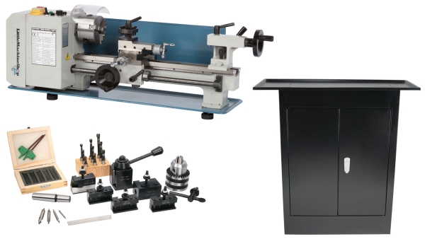 HiTorque 5100 Mini Lathe - 7x16, Tooling Package, and Stand Cabinet